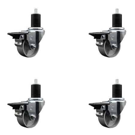 Service Caster 3'' Semi Steel Swivel 1-3/4'' Expanding Stem Caster Set with Brake, 4PK SCC-EX20S315-SSR-PLB-134-4